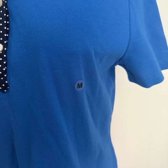 Brooks Womens Polo Shirt Blue Short Sleeve Chambray Collar Polka Dot Trim M - Picture 8 of 9